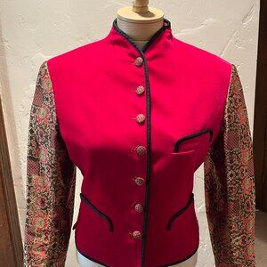 Joseph Pour La Ville cropped red velvet jacket with brocade sleeves size 4 or 6